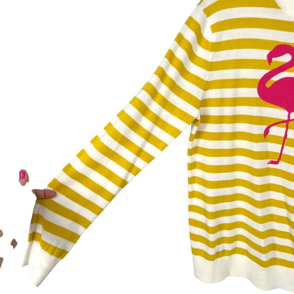 Mr Turk Mens Flamingo Stripe Sweater Yellow White Size XS - Picture 4 of 9